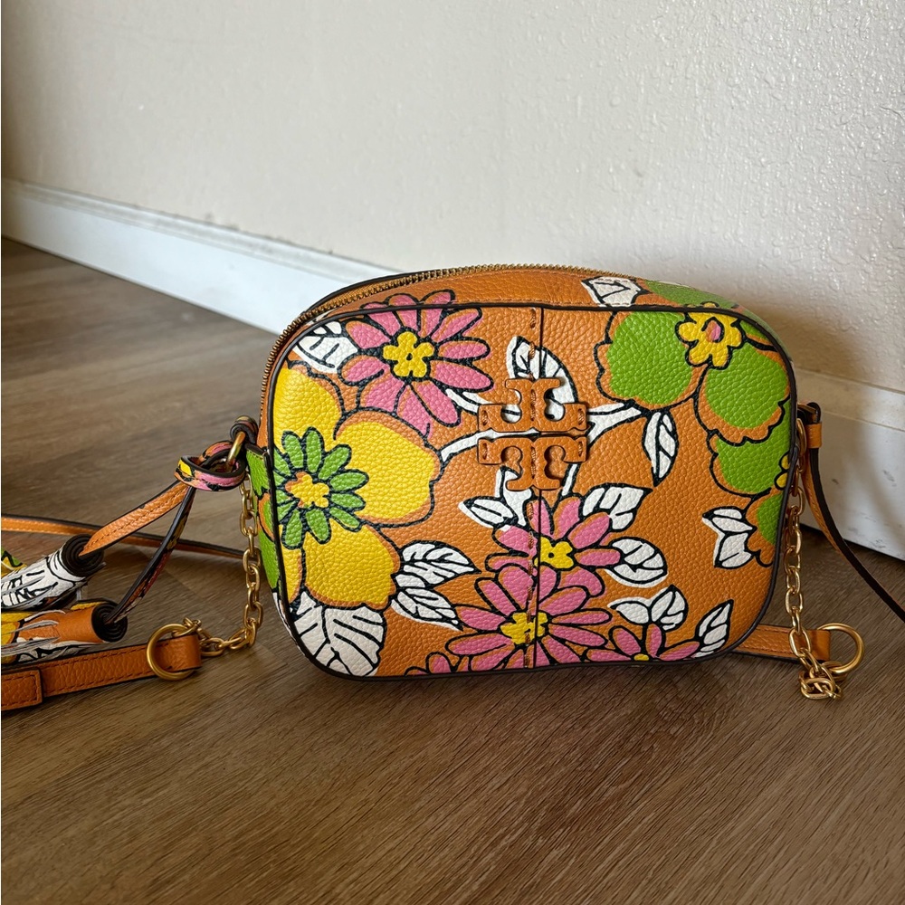 Tory Burch Orange and Green Crossbody Bag with Retro Pattern